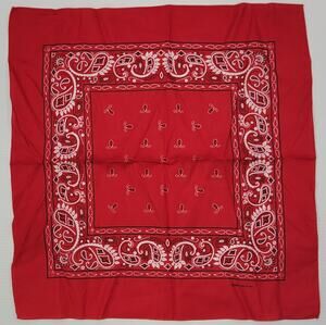 I9) Tan's Club Paisley Print Red Scarf Cotton Bandana 21 x 22